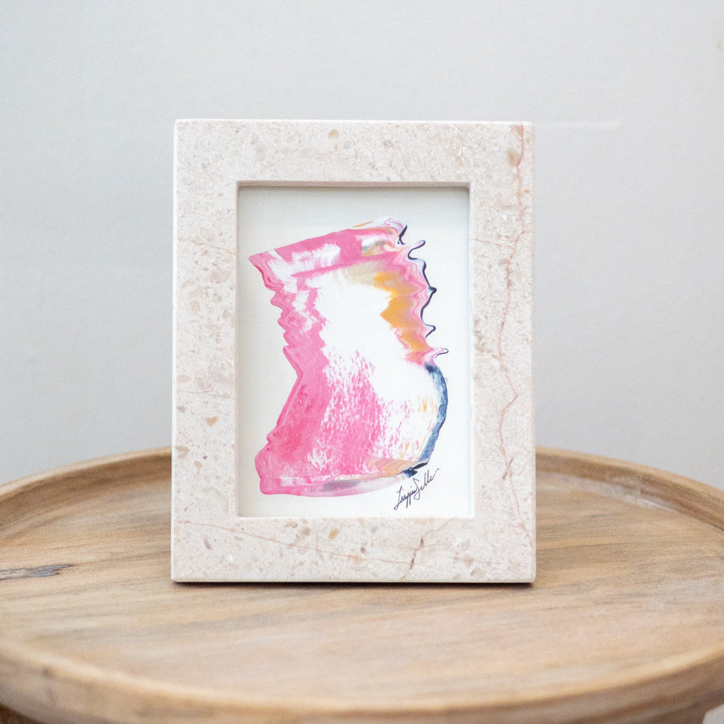 Original Pink Squiggle Artwork in Marble Frame, 7.5x9.5