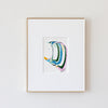 "Joyful Connections" Original Art Framed in 11x14 Aluminum Brass - Green Blue Pink Striped