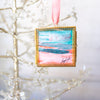 Merry & Bright Original Art Ornament - Teal Red Abstract