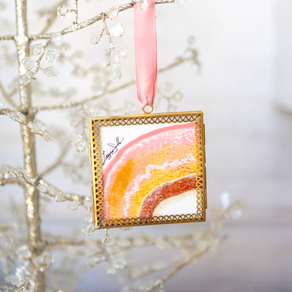 Merry & Bright Original Art Ornament - Peach Rainbow