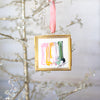 Merry & Bright Original Art Ornament - Green Gold Pink Vertical