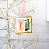 Merry & Bright Original Art Ornament - Peach Green Gold Vertical Swish