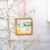 Merry & Bright Original Art Ornament - Green and Gold Horizontal Abstract