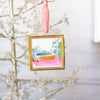 Merry & Bright Original Art Ornament - Horizontal Green Gold Pink