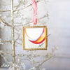 Merry & Bright Original Art Ornament - Red Gold and Pale Green Curve