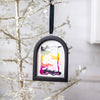 Jingle Bell Original Art Ornament - Magenta Yellow Gold Green Swish with Black