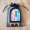 Jingle Bell Original Art Ornament - Blue Gold with Pink Teal and Black Streaks Swish