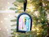 Jingle Bell Original Art Ornament - Blue Gold with Pink Teal and Black Streaks Swish