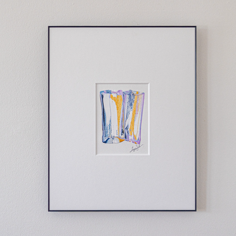 "Joyful Connections" Original Art Framed in 16x20 Aluminum Black - Lavender Vertical Layered