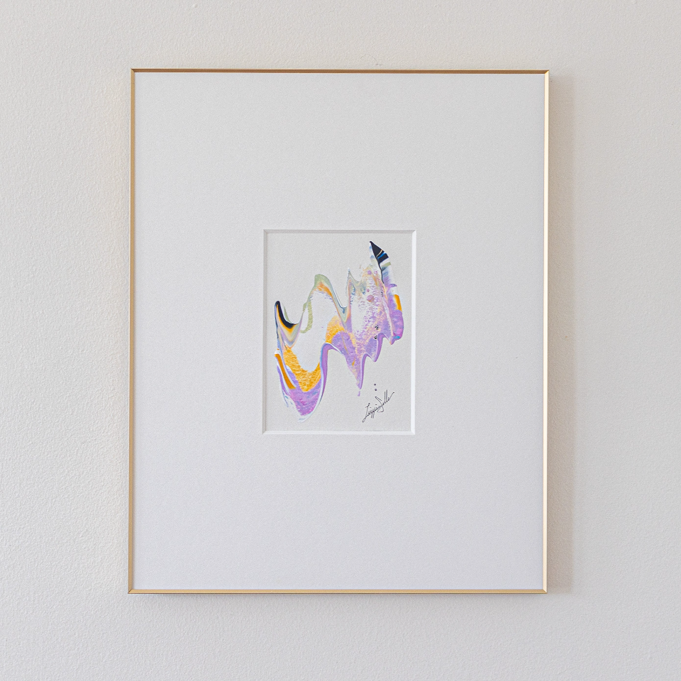 "Joyful Connections" Original Art Framed in 16x20 Aluminum Brass - Wavy Lavender