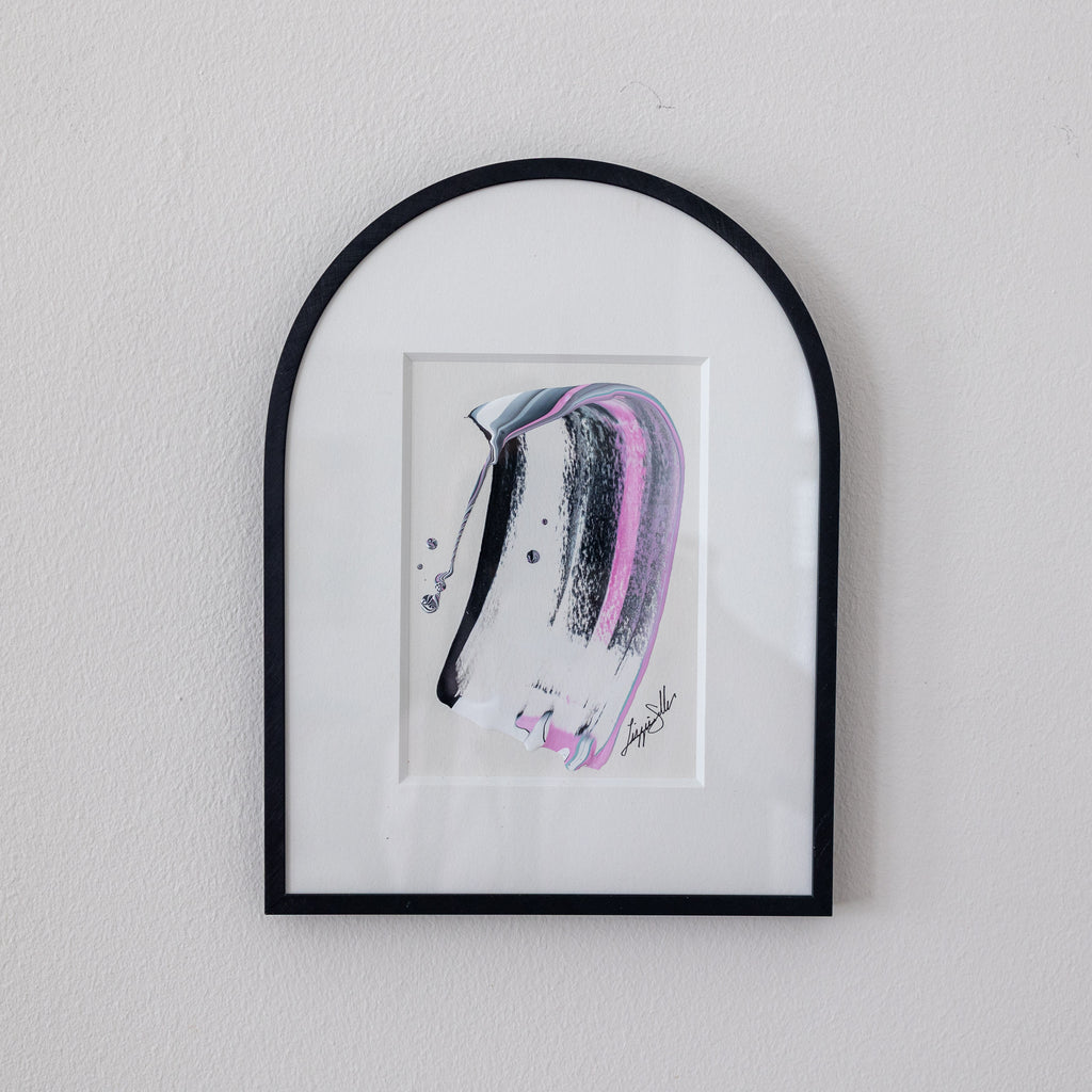 "Joyful Connections" Original Art - magenta black white candy cane, 9x12 Arches Aluminum Frame