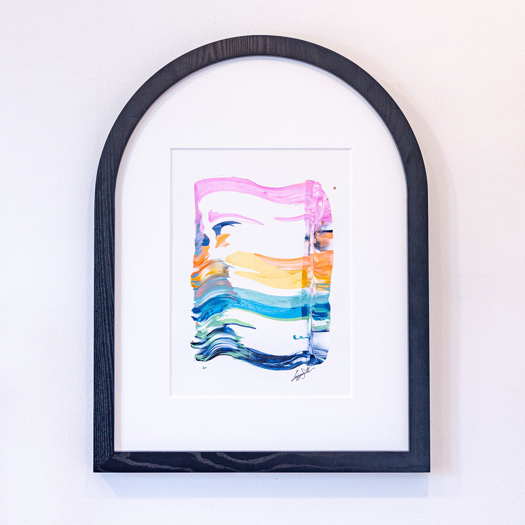 "Joy in Motion" - Rainbow Swish, Custom Handmade Wood Arched Frame, 22.25"x29.25"