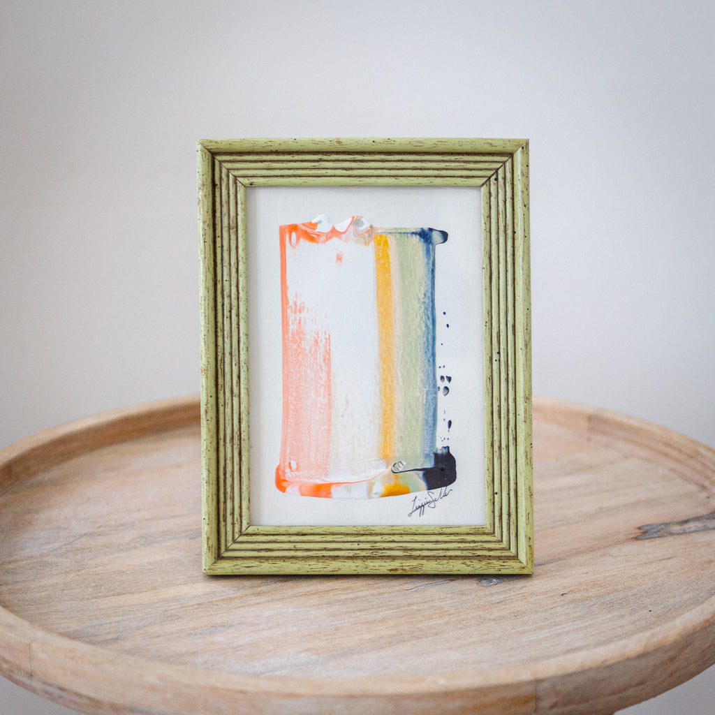 Original Artwork in Pale Green Vintage Wood Frame 7"x9"