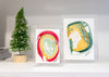 Holiday Abstract Pair 3 - Original Paintings in 6x8 and 4x6 Acrylic Blocks