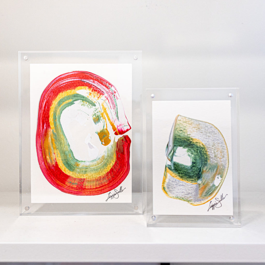 Holiday Abstract Pair 2 - Original Paintings in 6x8 and 4x6 Acrylic Blocks