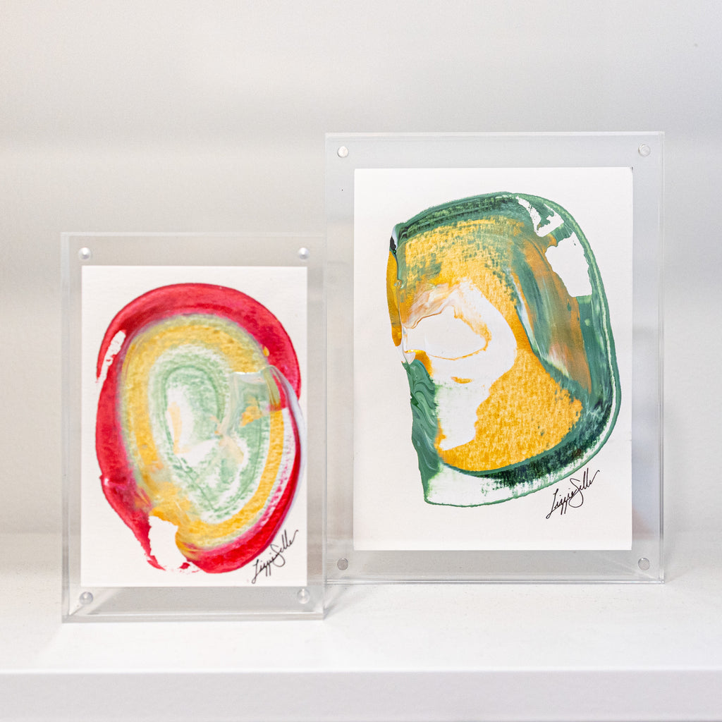 Holiday Abstract Pair 3 - Original Paintings in 6x8 and 4x6 Acrylic Blocks