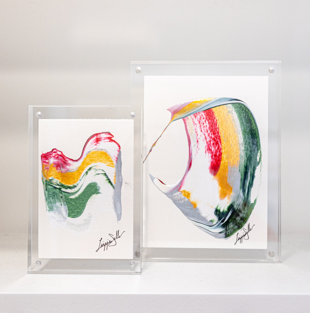 Holiday Abstract Pair 1 - Original Paintings in 6x8 and 4x6 Acrylic Blocks